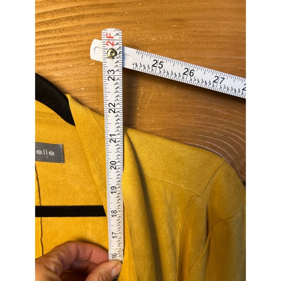 Bagatelle Drape Front Jacket Gold Yellow Suede Feel Edgy Lightweight Open Blazer - Picture 6 of 8